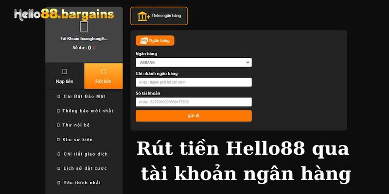 Hướng dẫn rút tiền Hello88 qua tài khoản ngân hàng